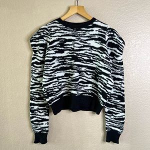 Express Sweater Puff Shoulder Zebra Stripe Soft Womens S Animal Black White NWOT